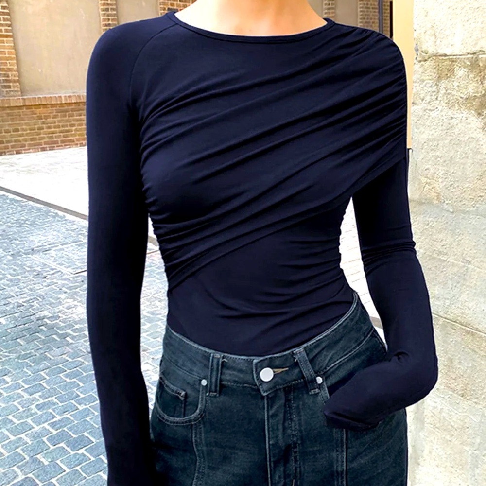 NWT REVOLVE lovers COMMENSE navy draped top minimalist longsleeve L